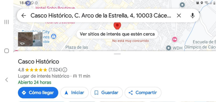 Cómo llegar al casco antiguo de Cáceres con Google Maps