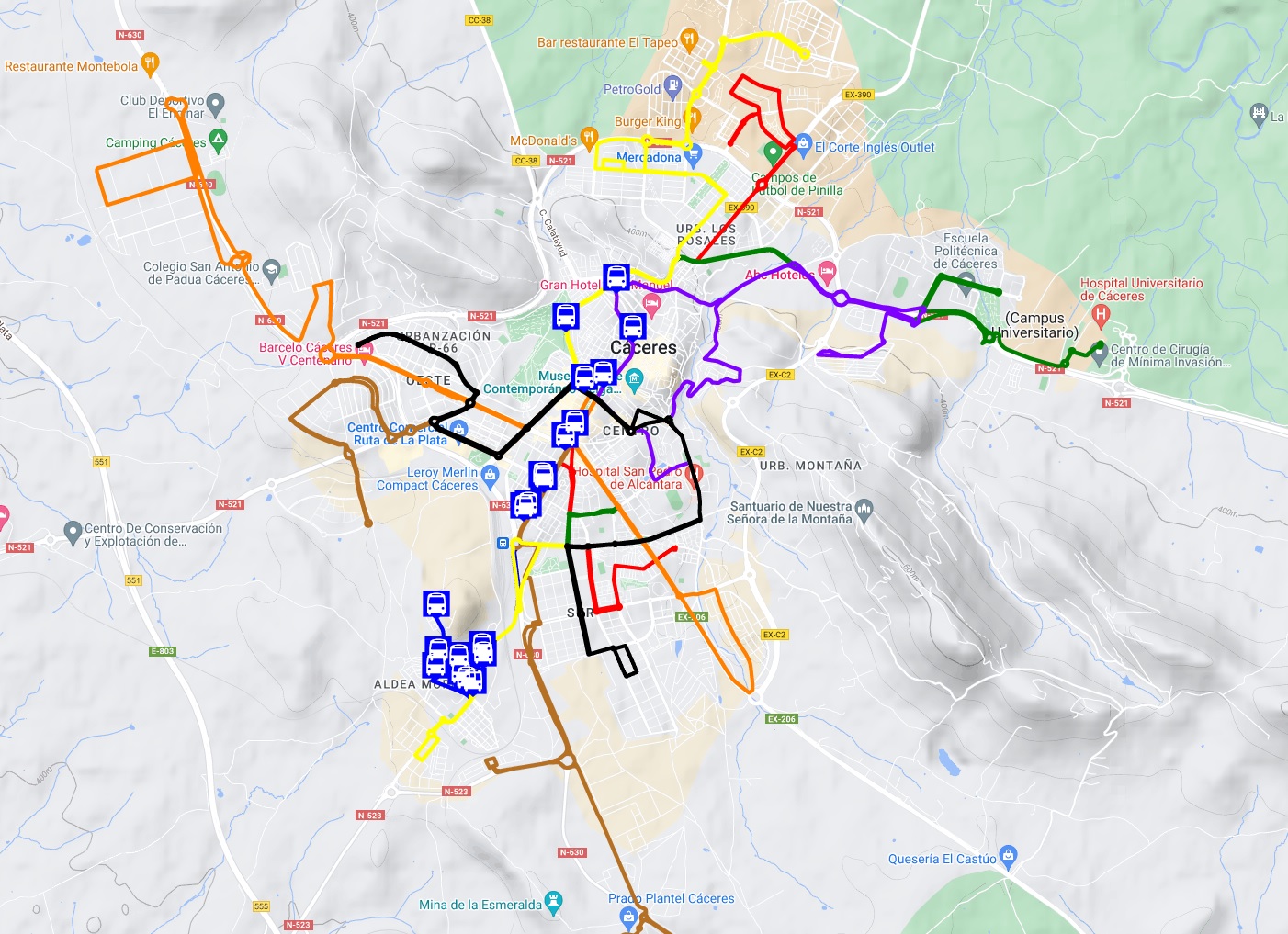 Líneas de Autobuses Urbanos de Cáceres