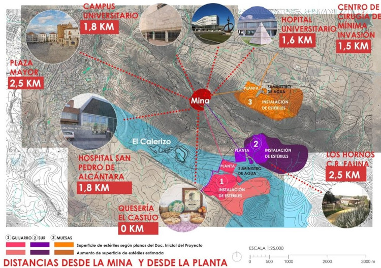 Distancia de la Mina de Litio de Valdeflores a Cáceres