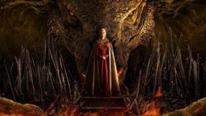 Cartel promocional de la primera temporada de "House of the Dragon" con Rhaenyra Targaryen y Syrax