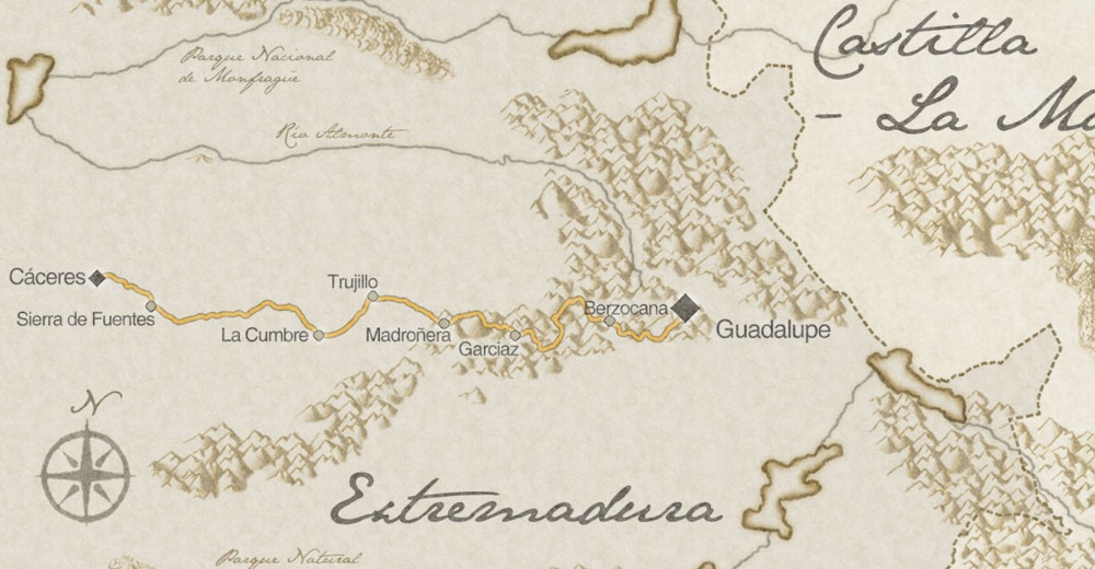 Camino a Guadalupe desde Cáceres - Poblaciones