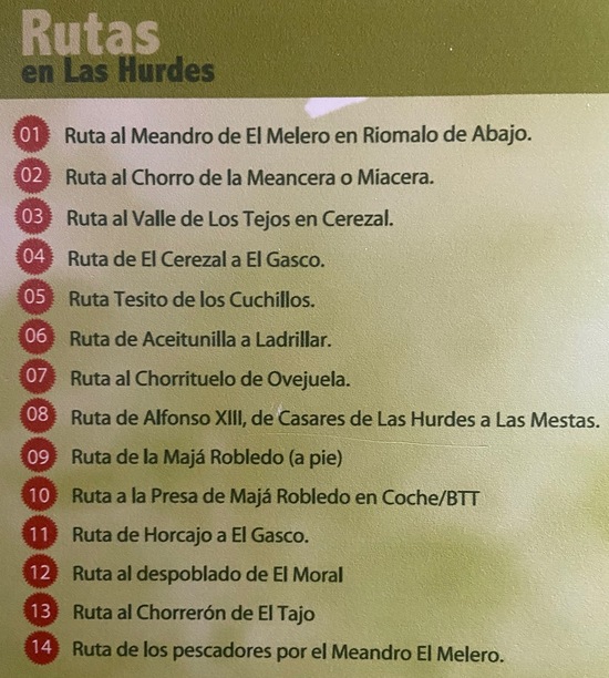 Listado de las rutas en Las Hurdes