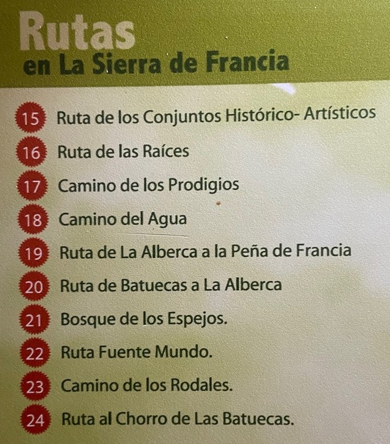 Listado de las rutas en la Sierra de Francia